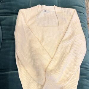 Madewell Wool Blend Square Neck Cream Knit Sweater